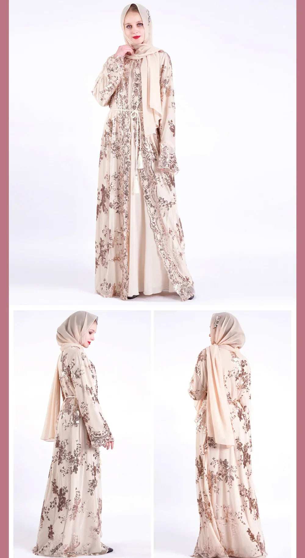 Belted Embroidered Abaya - Abaya Vida
