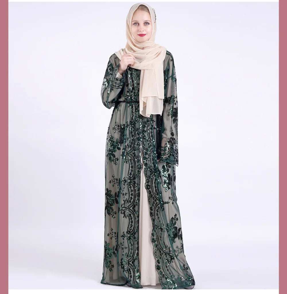 Belted Embroidered Abaya - Abaya Vida