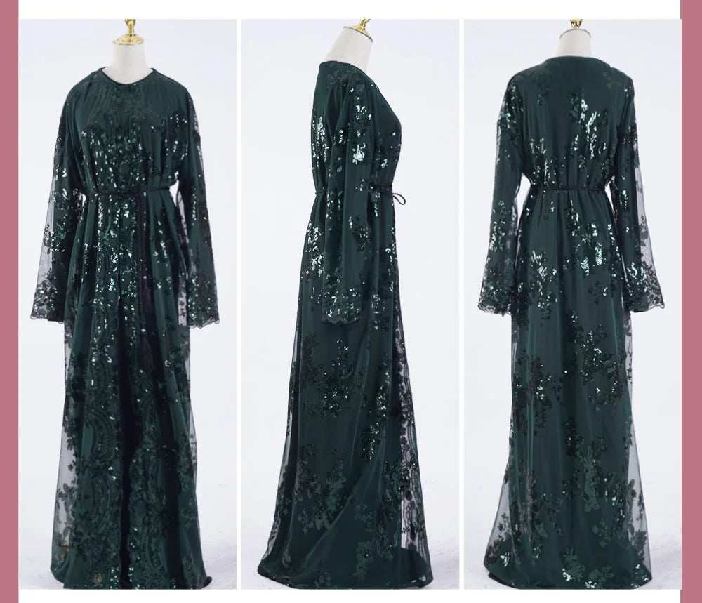 Belted Embroidered Abaya - Abaya Vida