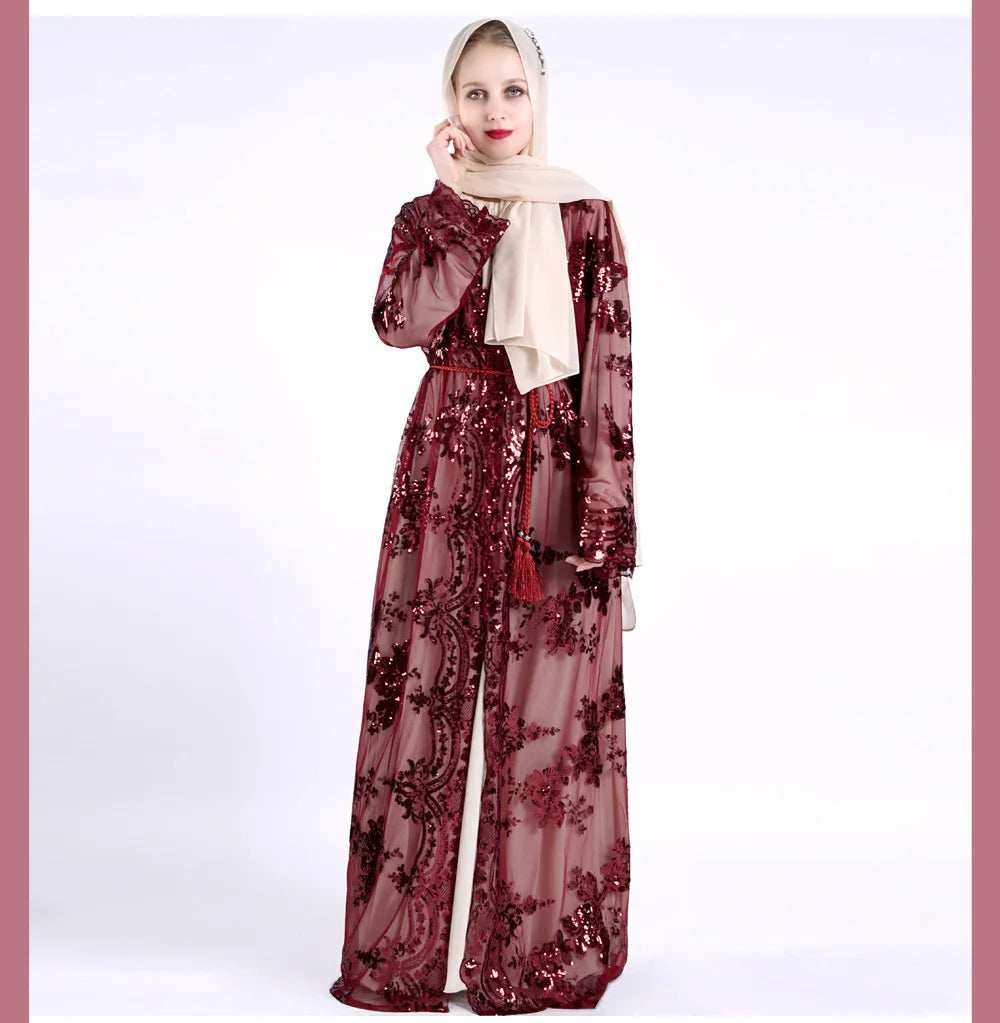 Belted Embroidered Abaya - Abaya Vida