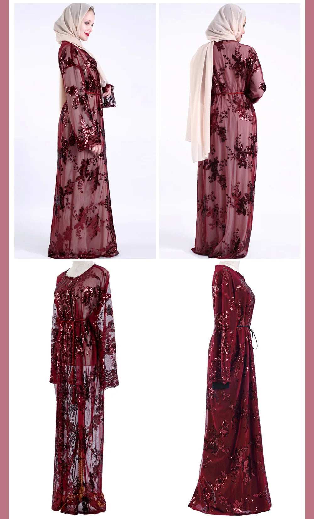 Belted Embroidered Abaya - Abaya Vida