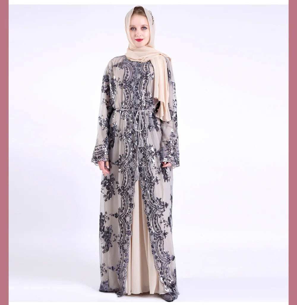 Belted Embroidered Abaya - Abaya Vida
