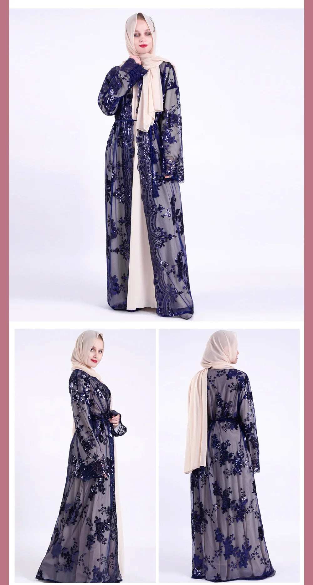 Belted Embroidered Abaya - Abaya Vida