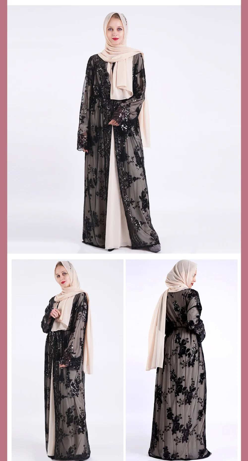 Belted Embroidered Abaya - Abaya Vida
