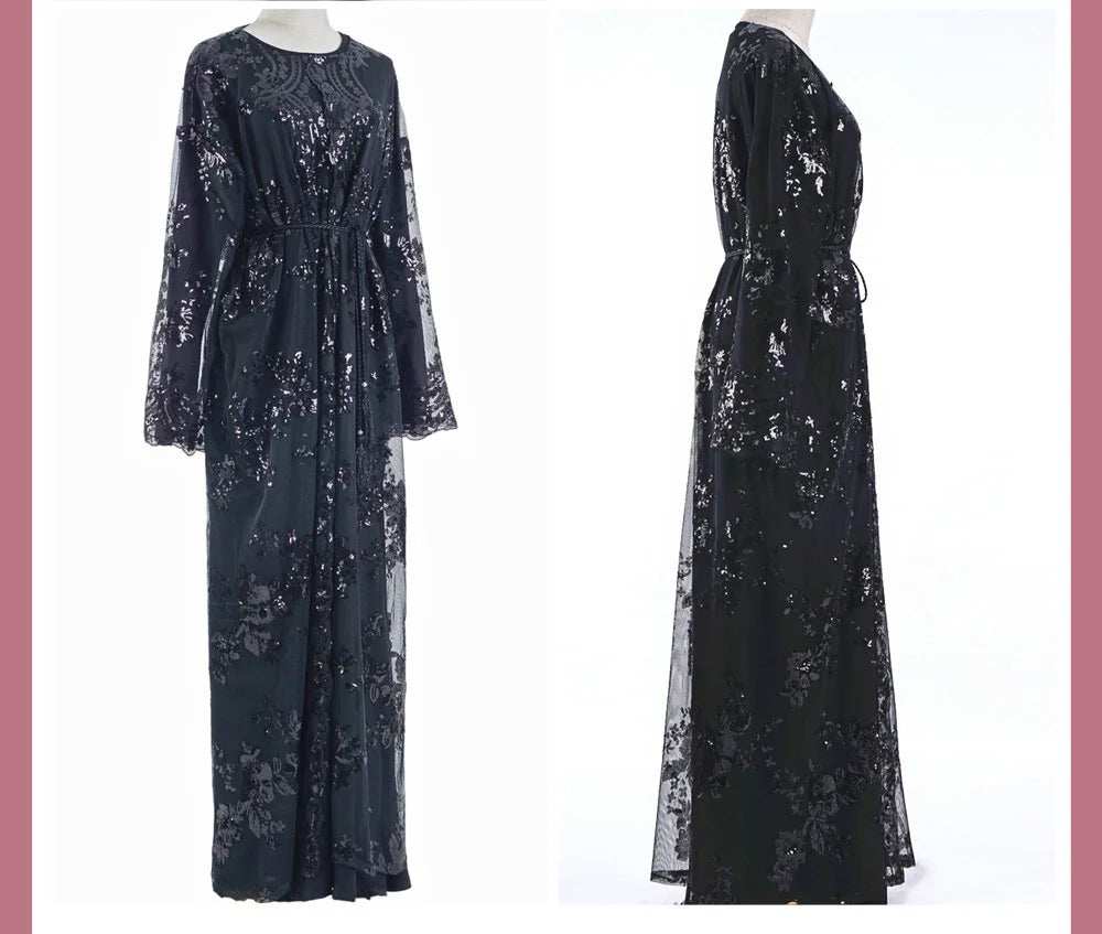 Belted Embroidered Abaya - Abaya Vida