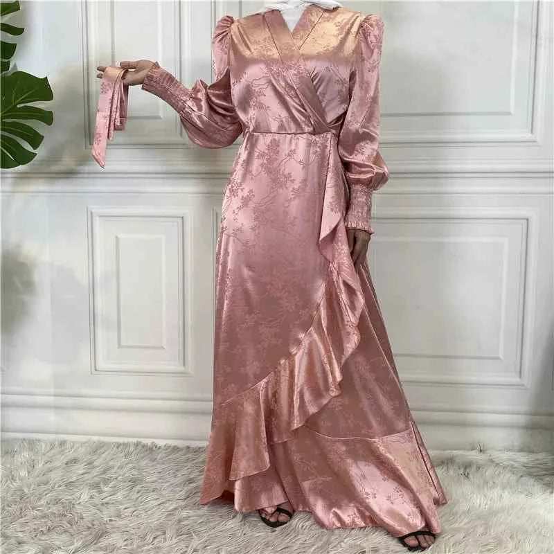 Eid Satin Ruffle Abaya - Abaya Vida