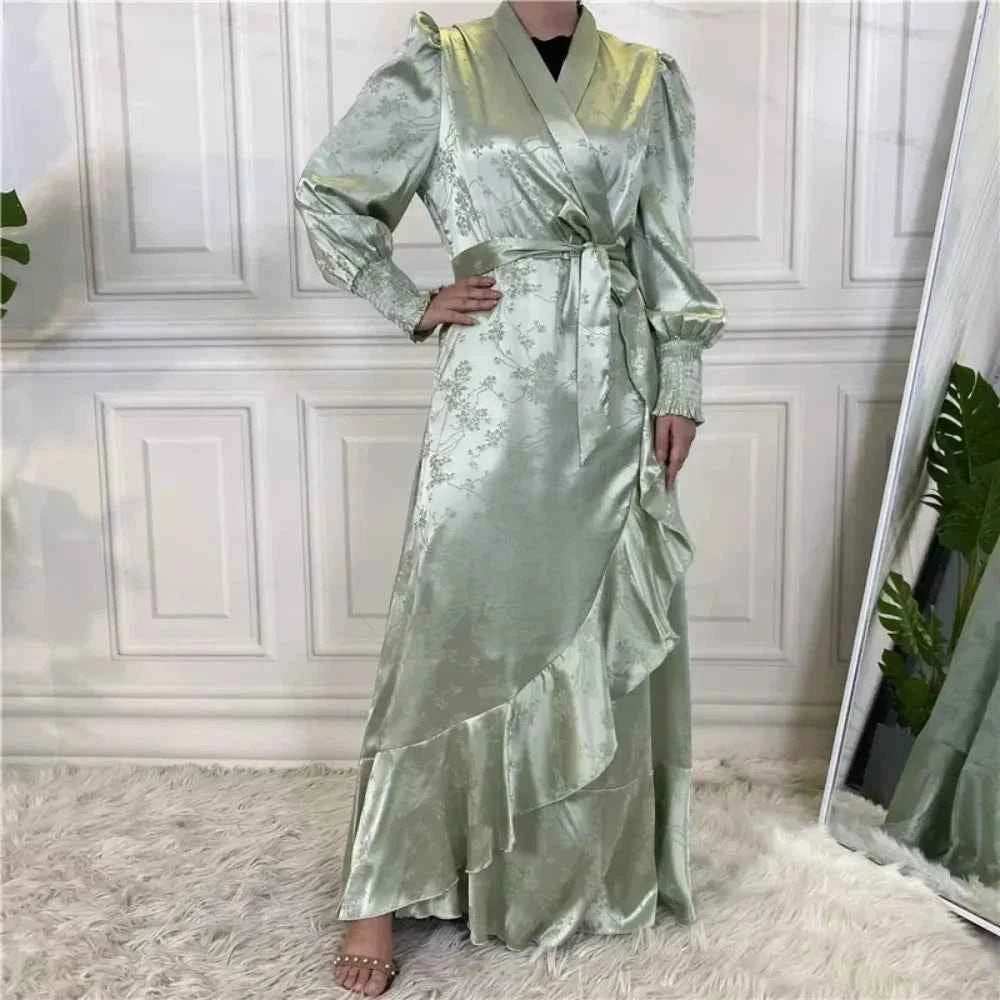 Eid Satin Ruffle Abaya - Abaya Vida