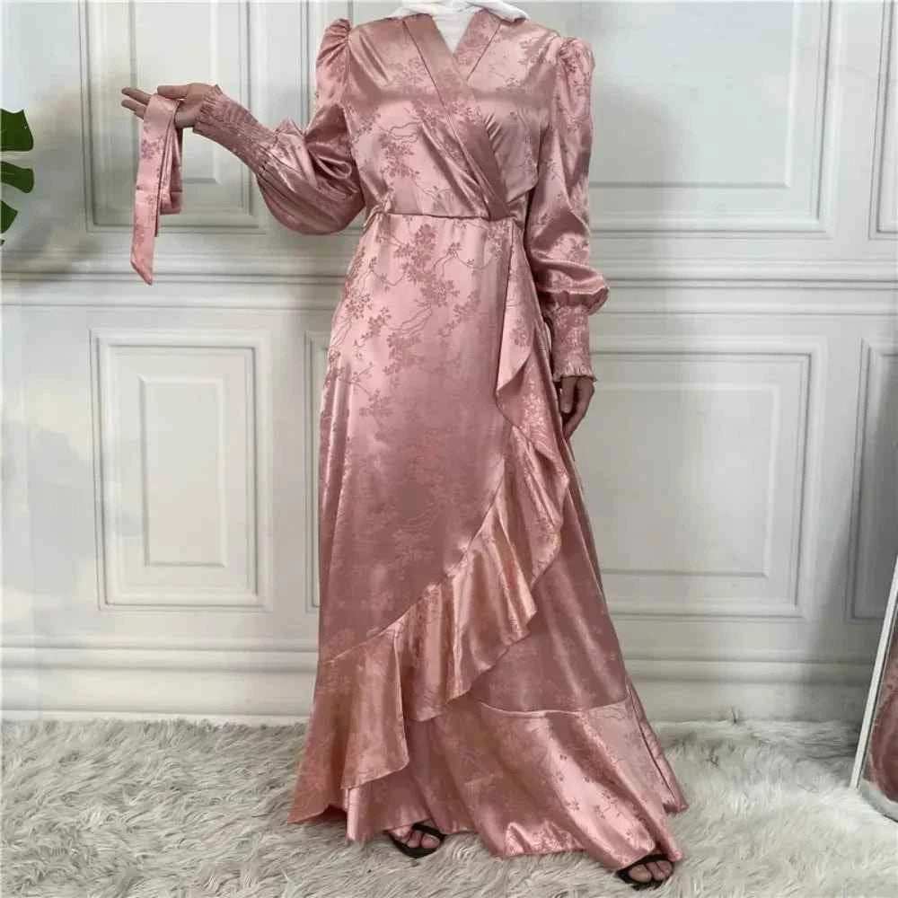 Eid Satin Ruffle Abaya - Abaya Vida
