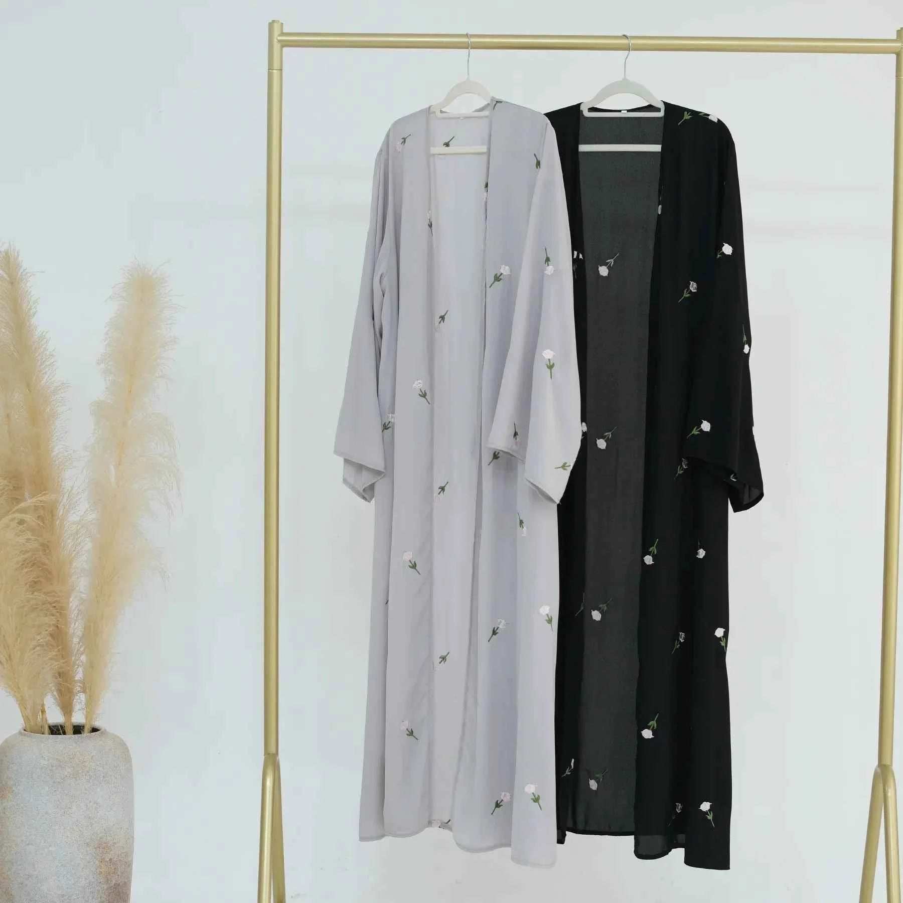 Floral Embroidered Abaya Cardigan - Abaya Vida