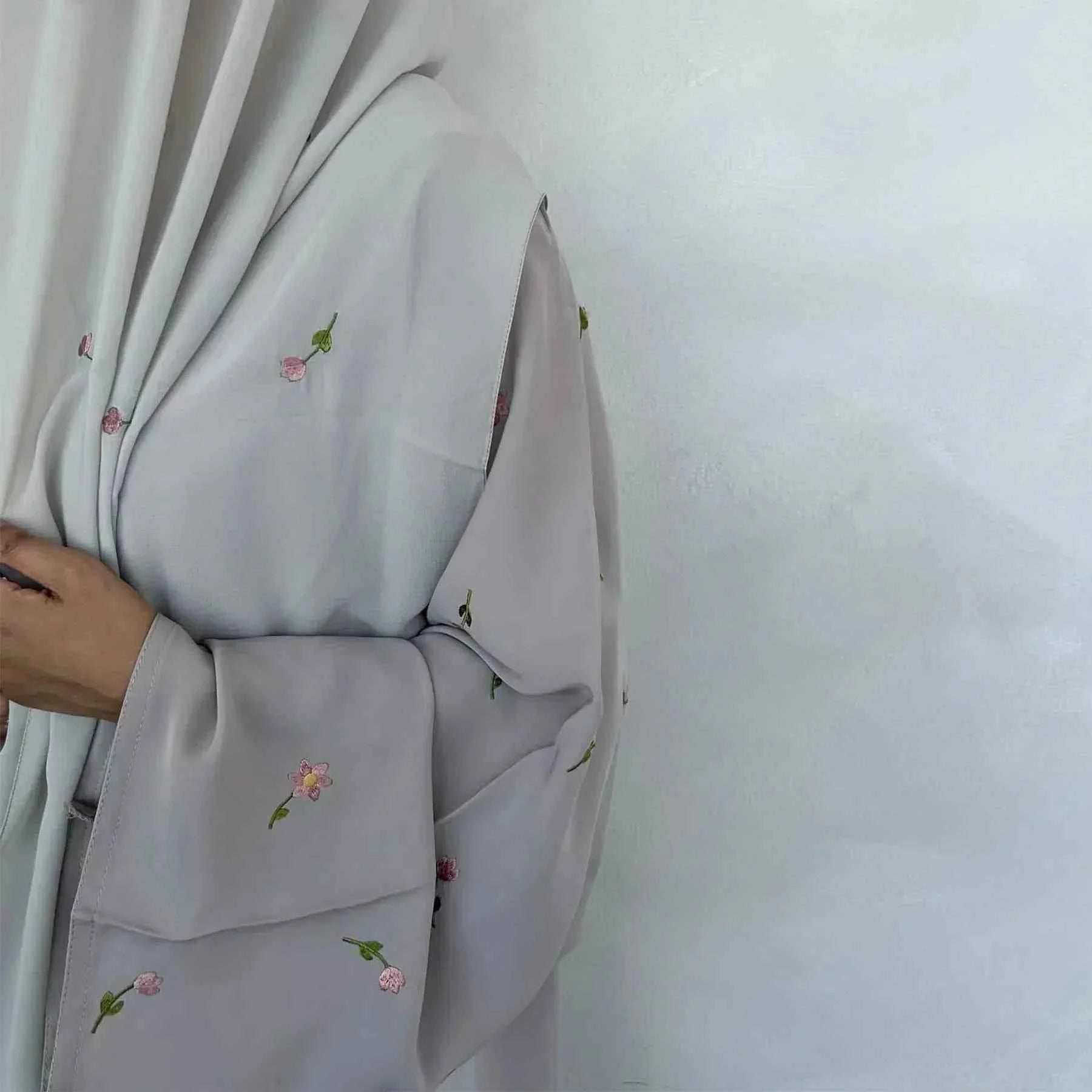 Floral Embroidered Abaya Cardigan - Abaya Vida