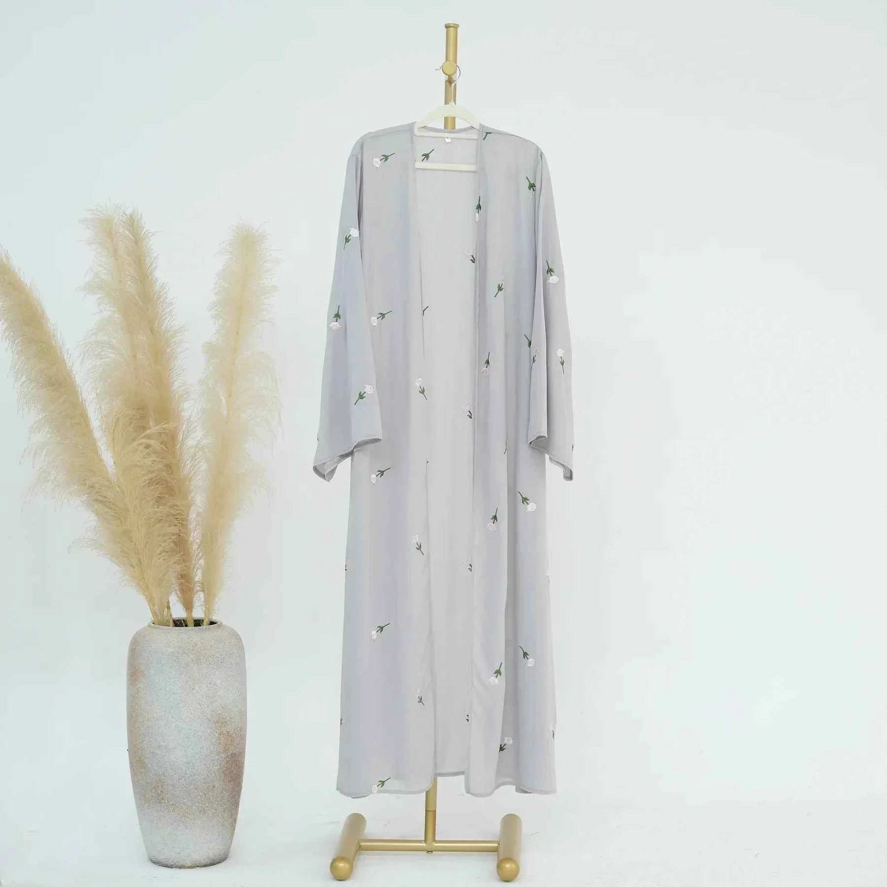 Floral Embroidered Abaya Cardigan - Abaya Vida