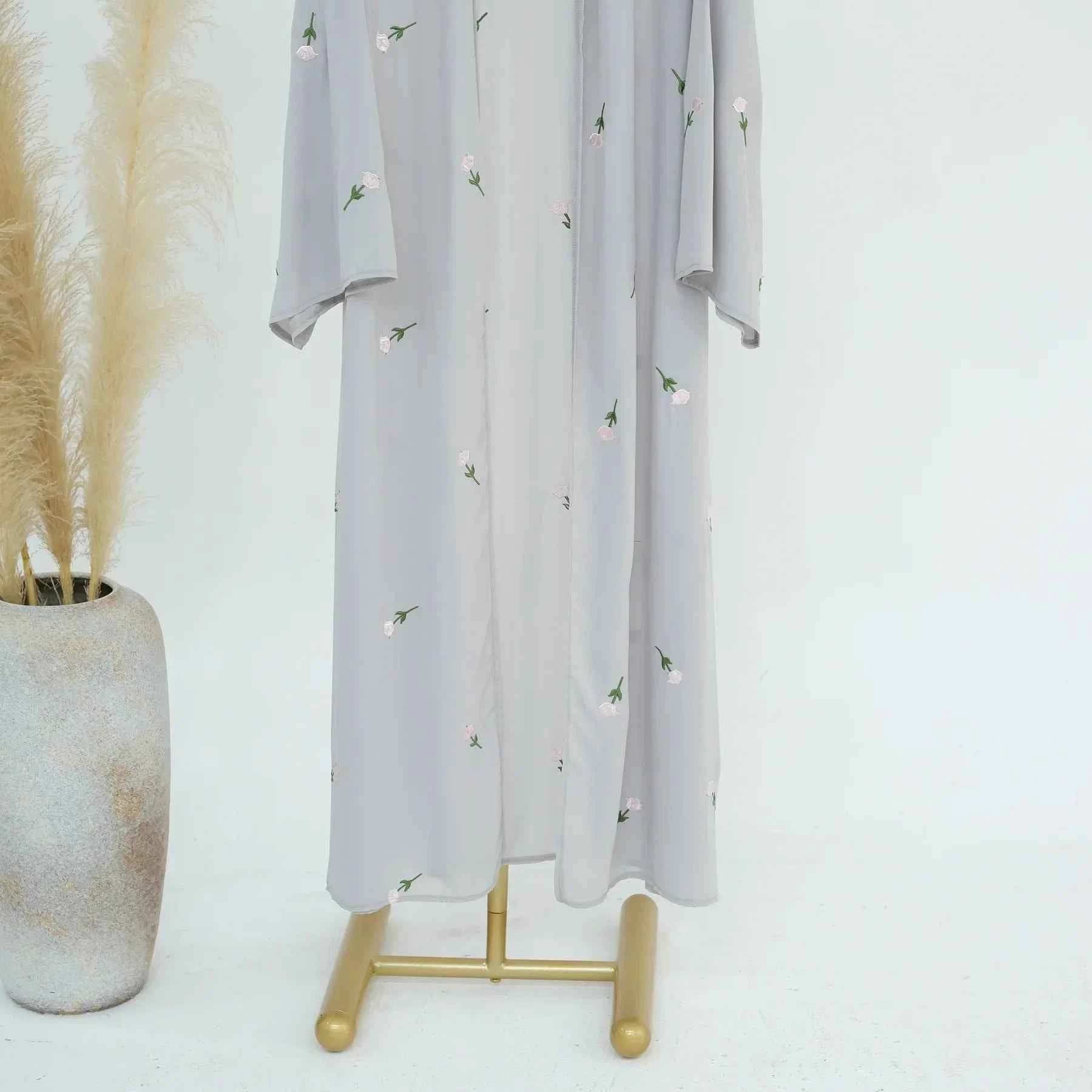 Floral Embroidered Abaya Cardigan - Abaya Vida