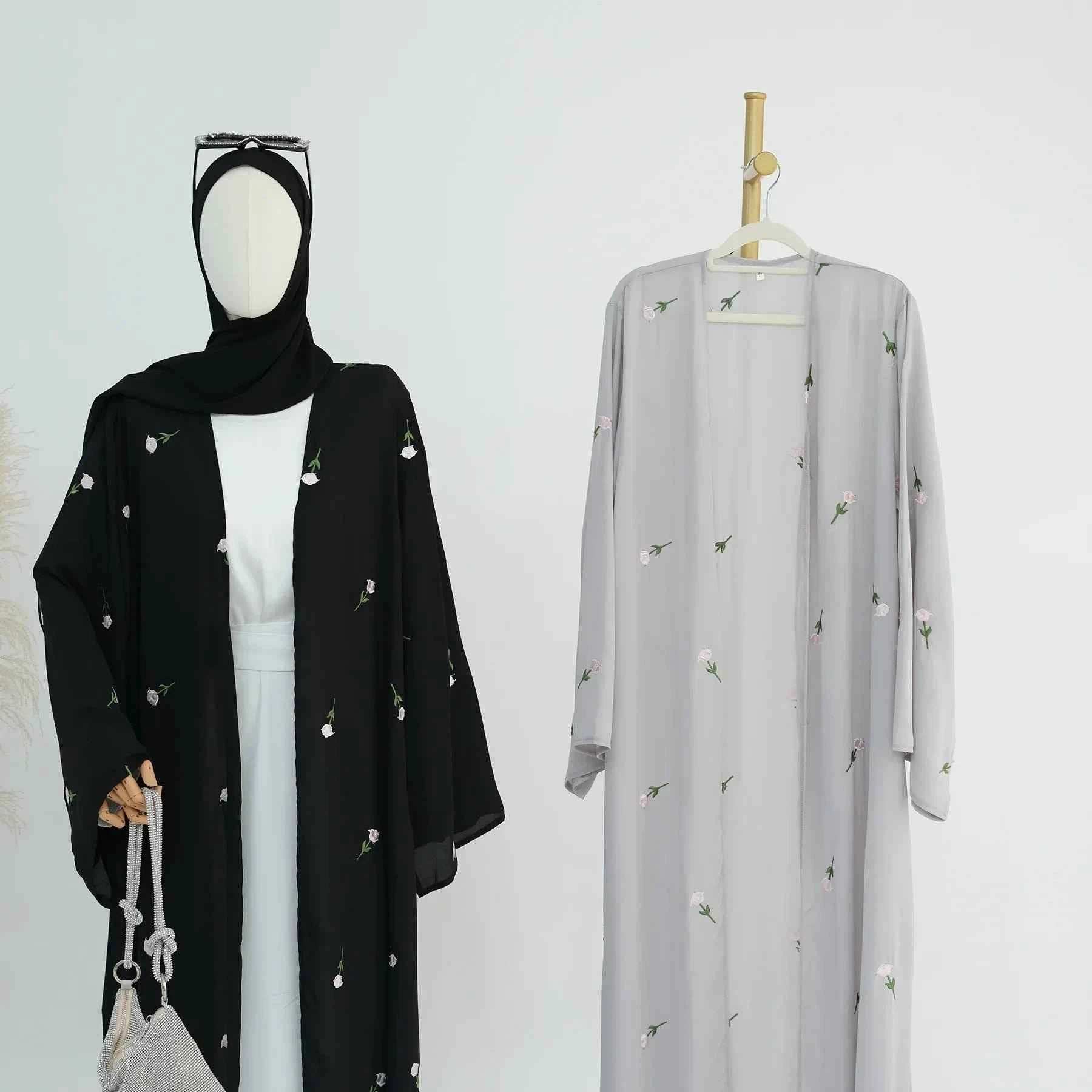 Floral Embroidered Abaya Cardigan - Abaya Vida