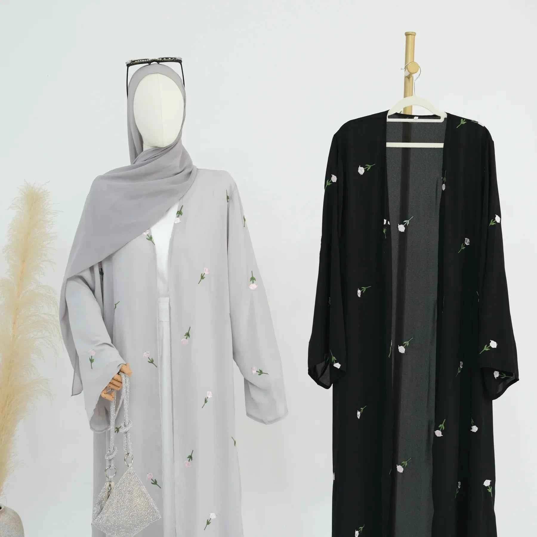 Floral Embroidered Abaya Cardigan - Abaya Vida