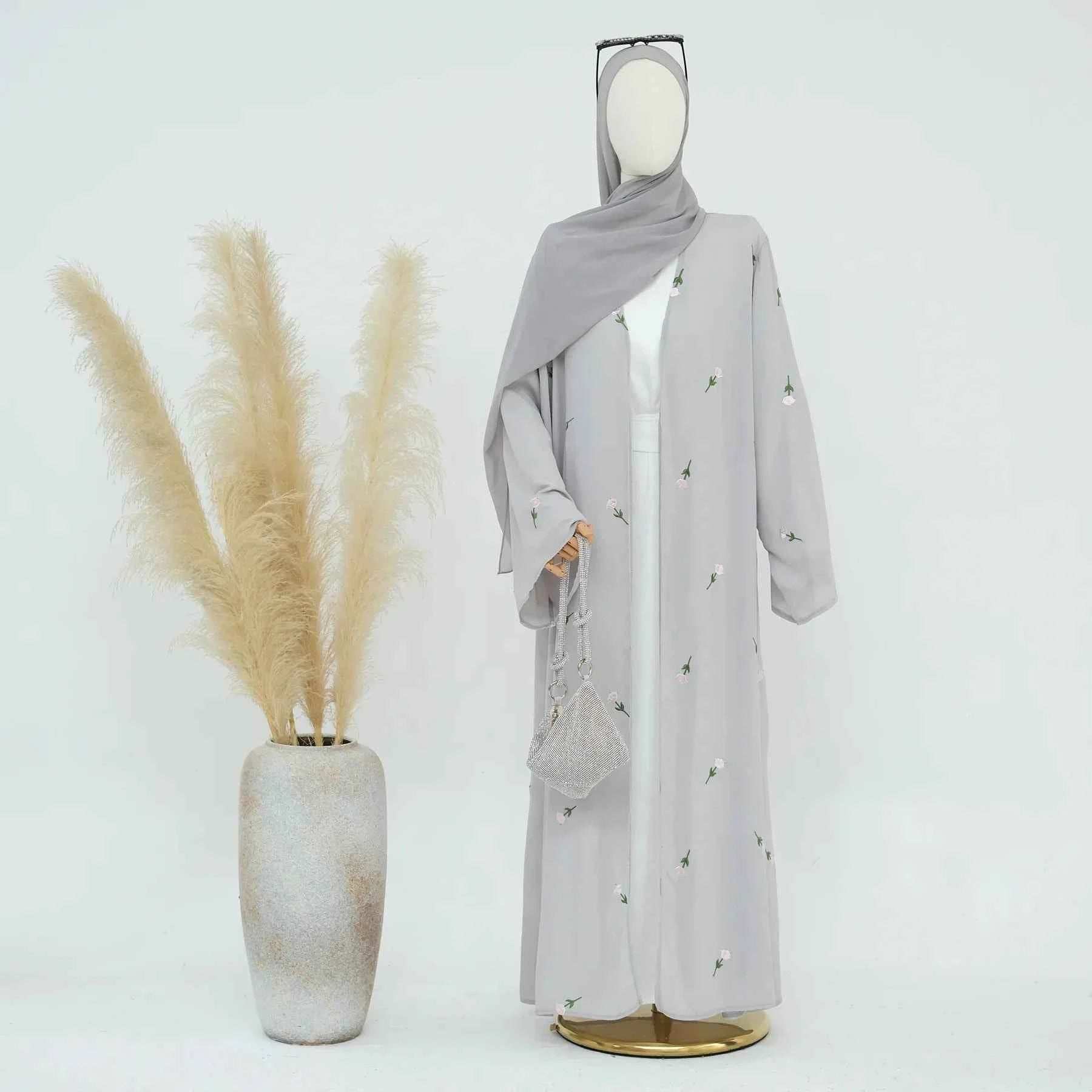 Floral Embroidered Abaya Cardigan - Abaya Vida