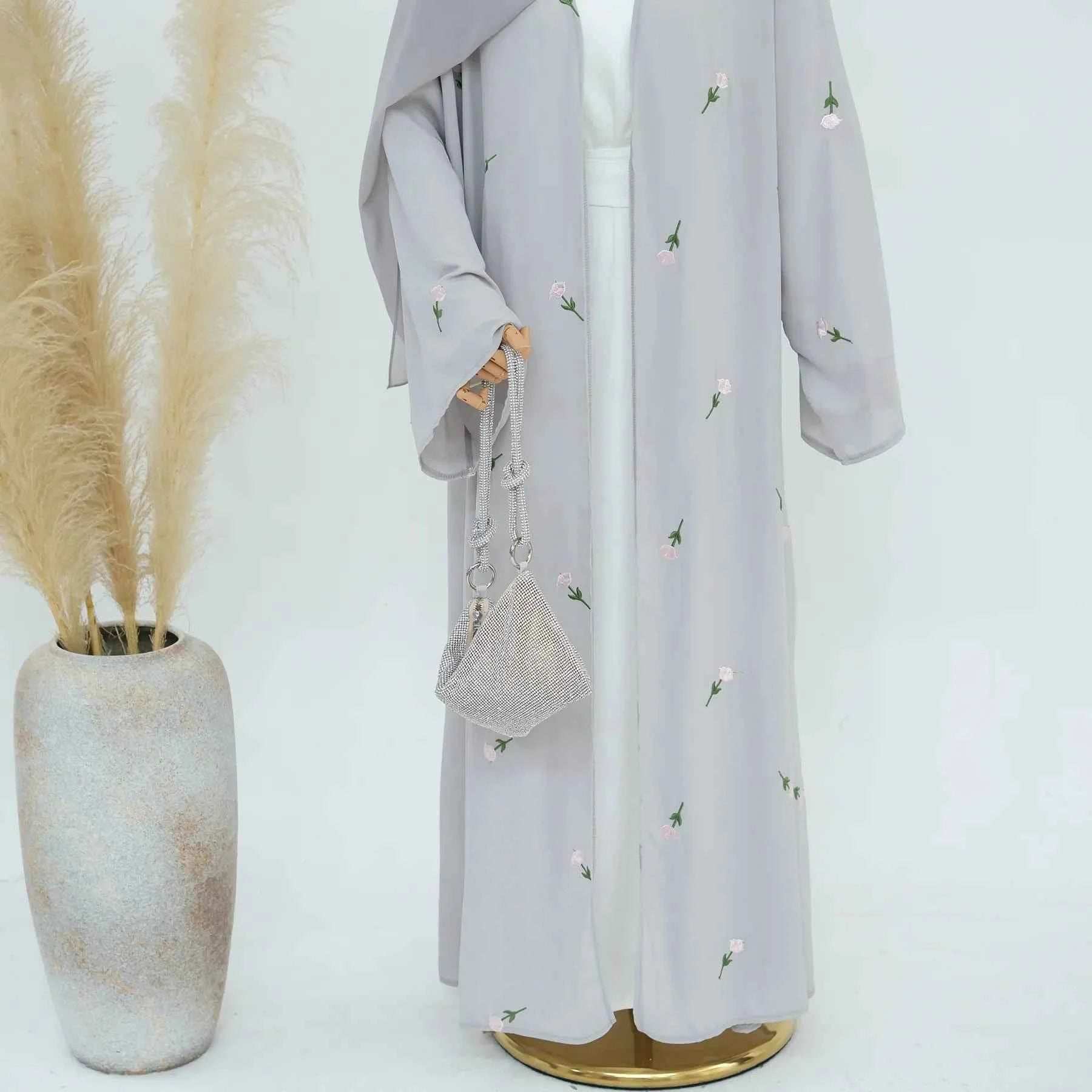 Floral Embroidered Abaya Cardigan - Abaya Vida