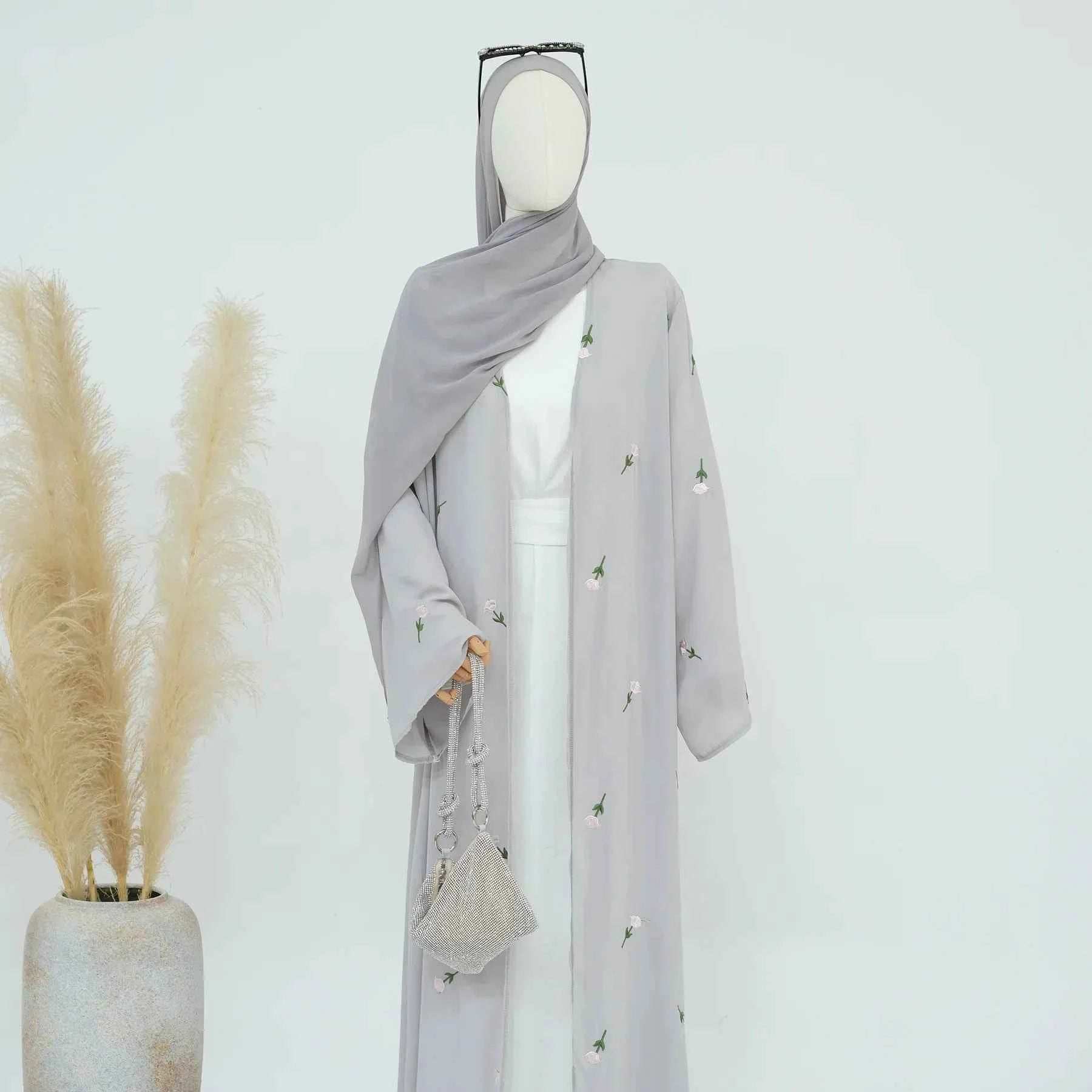 Floral Embroidered Abaya Cardigan - Abaya Vida