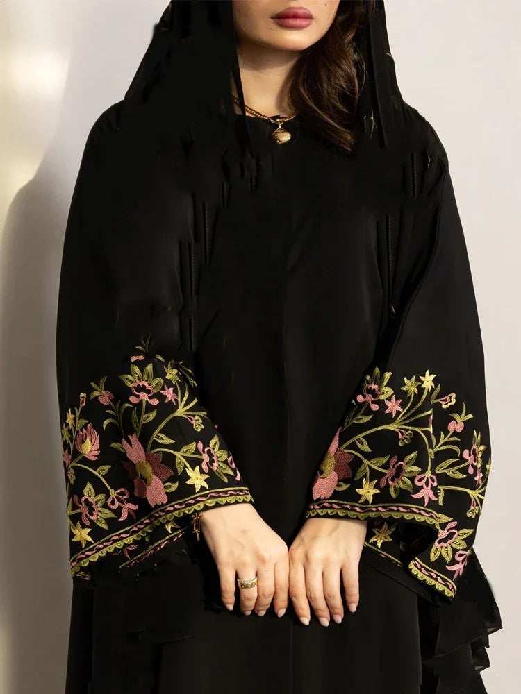 Floral Embroidered Party Abaya - Abaya Vida