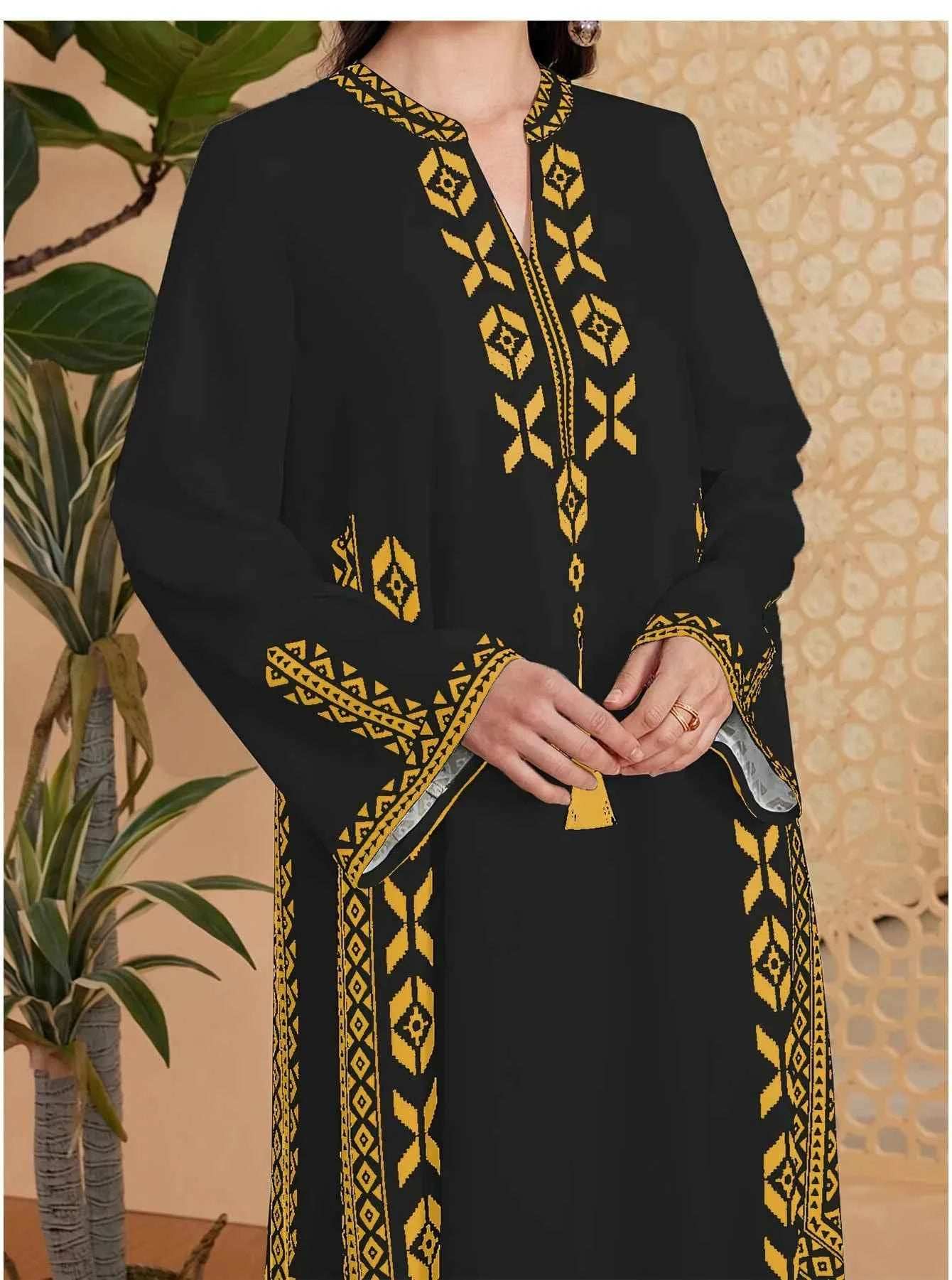 Printed Kaftan V-Neck Abaya - Abaya Vida