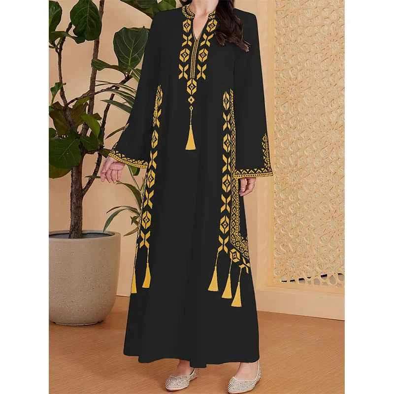 Printed Kaftan V-Neck Abaya - Abaya Vida