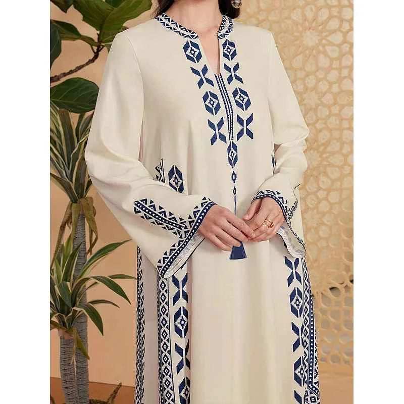 Printed Kaftan V-Neck Abaya - Abaya Vida