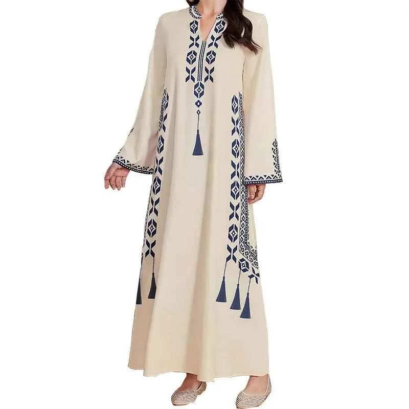 Printed Kaftan V-Neck Abaya - Abaya Vida