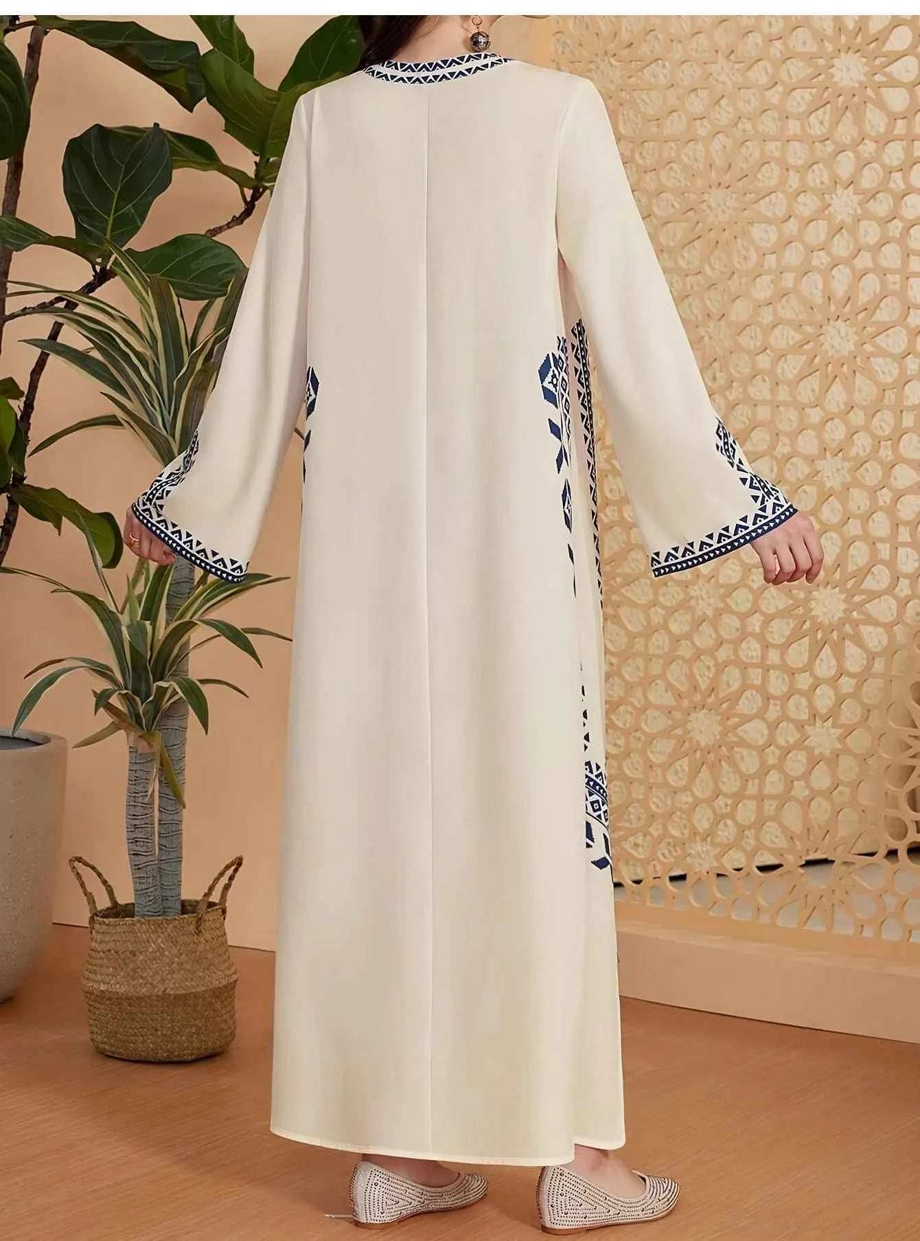 Printed Kaftan V-Neck Abaya - Abaya Vida