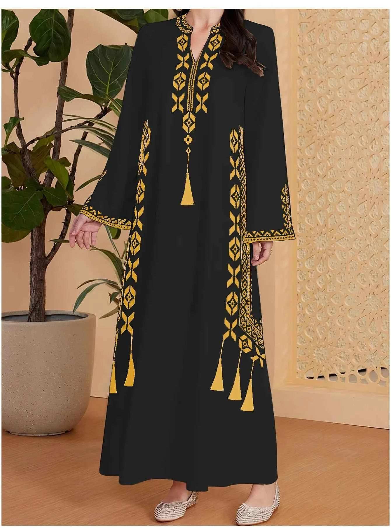 Printed Kaftan V-Neck Abaya - Abaya Vida