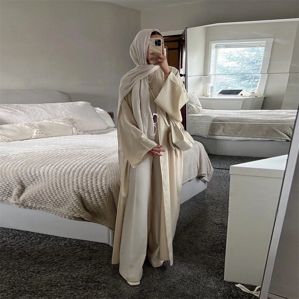 Cotton Linen Batwing Kimono Abaya for Women – Open Front Casual Cardigan Robe