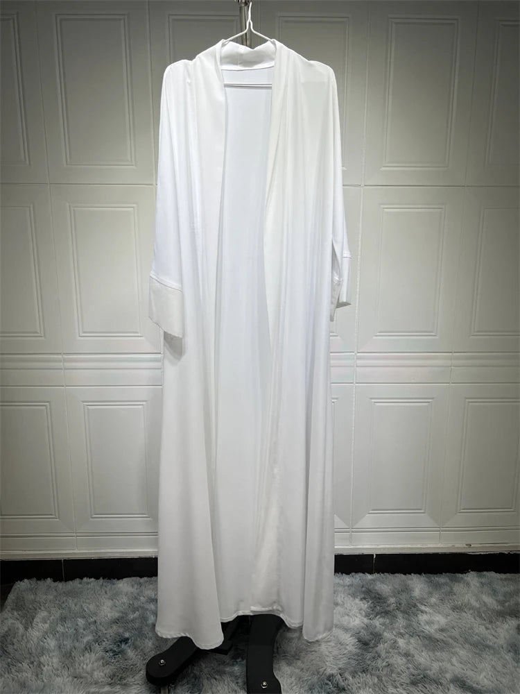 White & Khaki Kimono Abaya for Women – Open Front Cardigan Robe