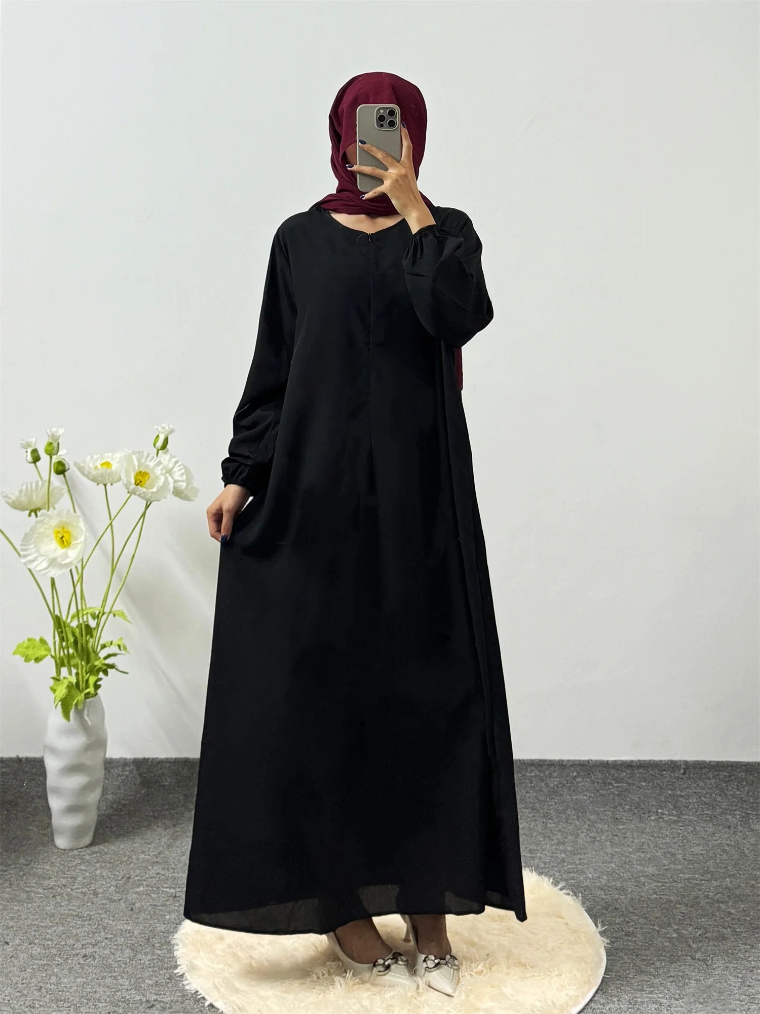 Printed Floral Maxi Prayer Dress – Side Pocket Robe | AbayaVida