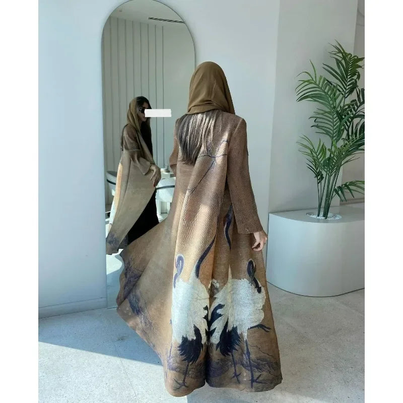 Vintage Trench-Style Abaya Cardigan – Adjustable Waist Robe, One Size | AbayaVida