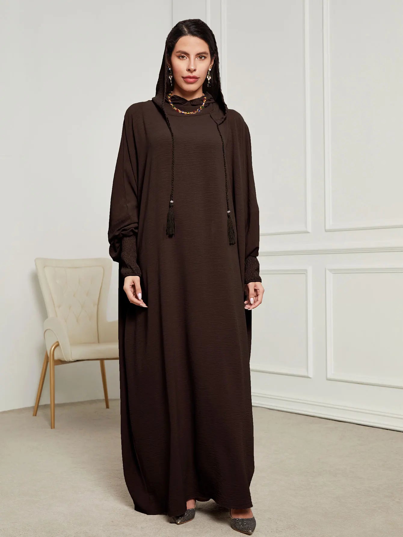Ramadan Niqab Khimar Hooded Abaya – Tassel Trim Prayer Robe