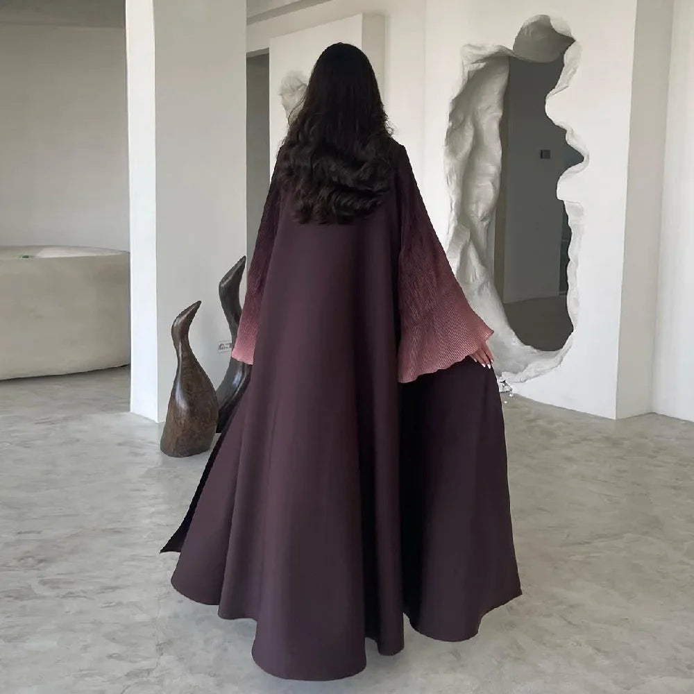 Ramadan Open Abaya – Jewel Tone Robe with Patch Detailing
