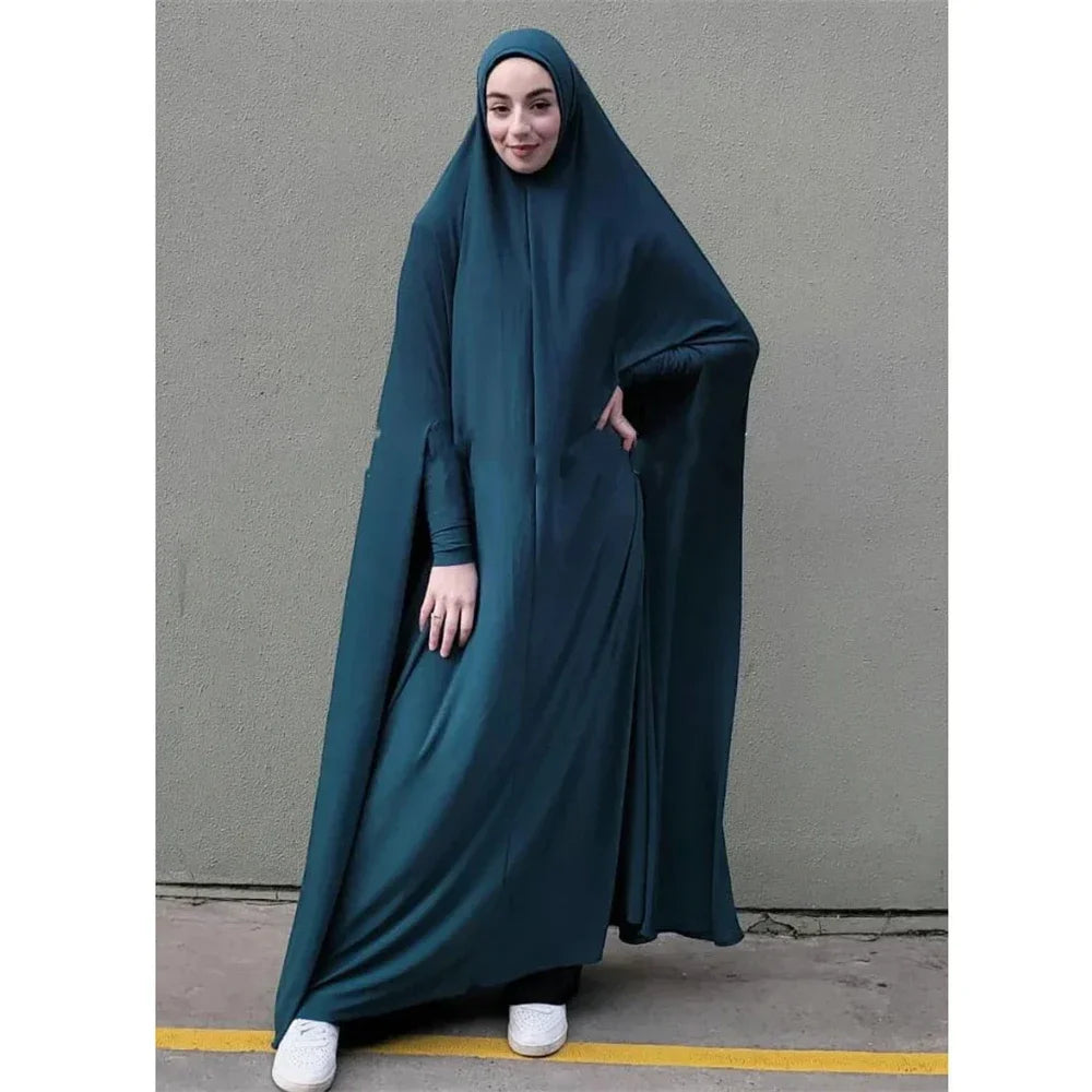 Full Cover Bat Sleeve Hooded Abaya – Pullover Prayer Gown - 07 Beige - M | AbayaVida