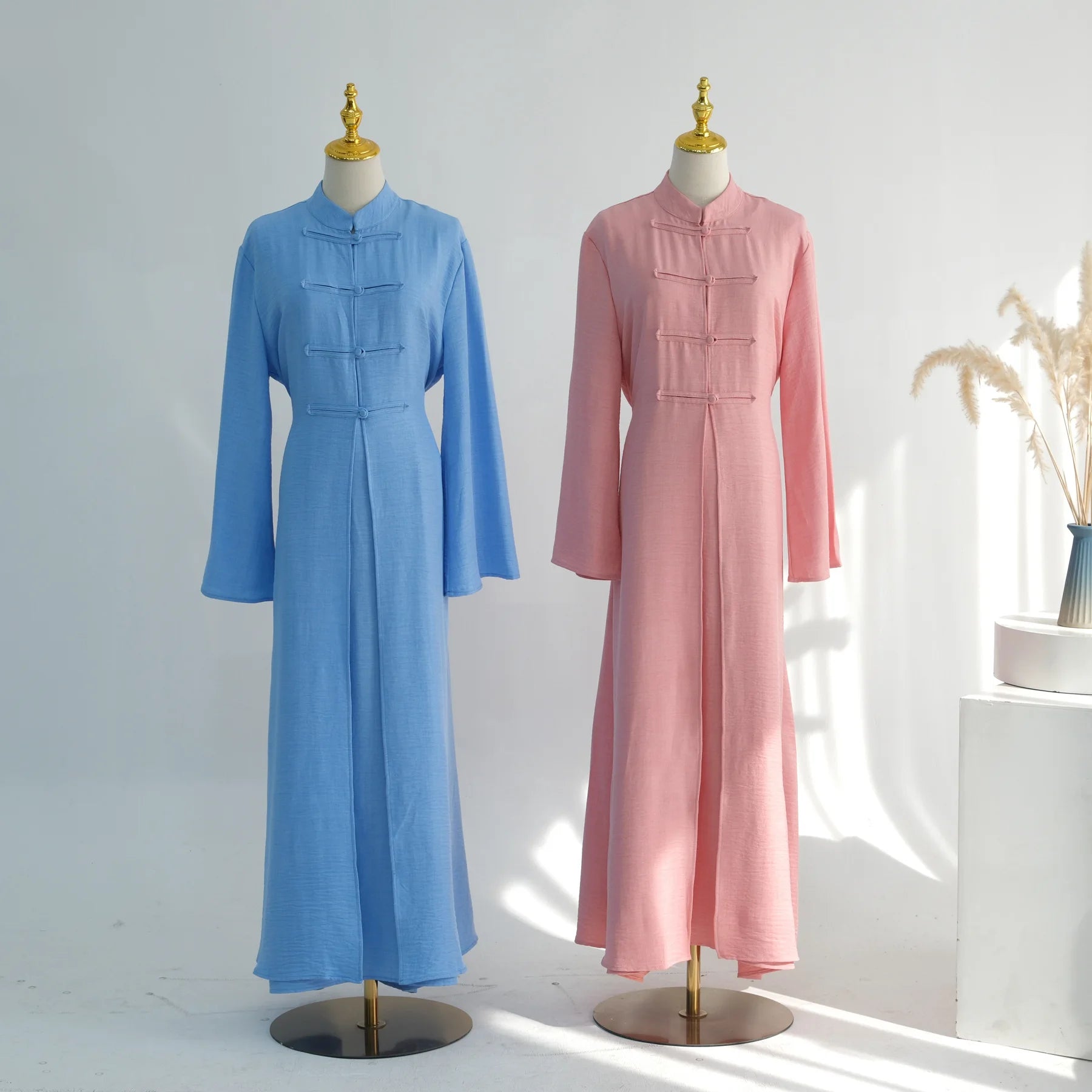 Two-Piece Arabic Modest Abaya Set – Cardigan & Inner Dress - Pink - L | AbayaVida
