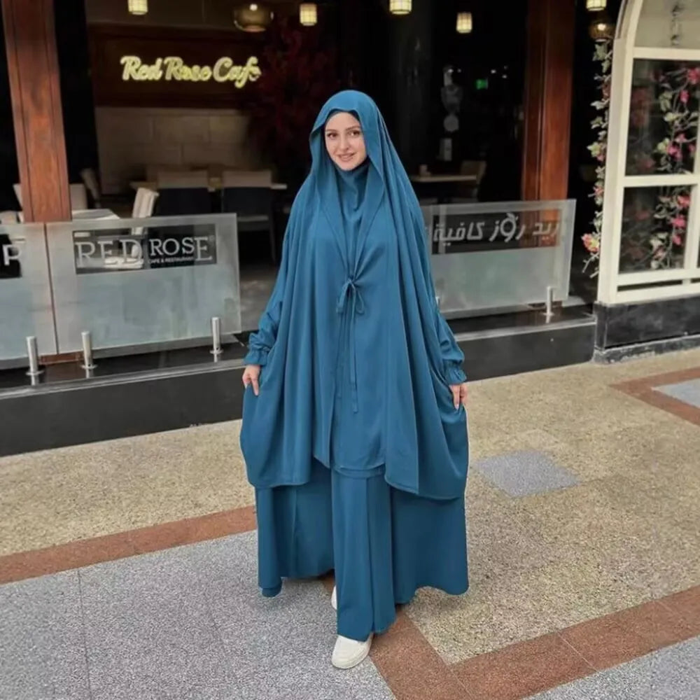 Long Khimar Skirt Prayer Set – Two-Piece Veil & Skirt, Uniform Size | AbayaVida