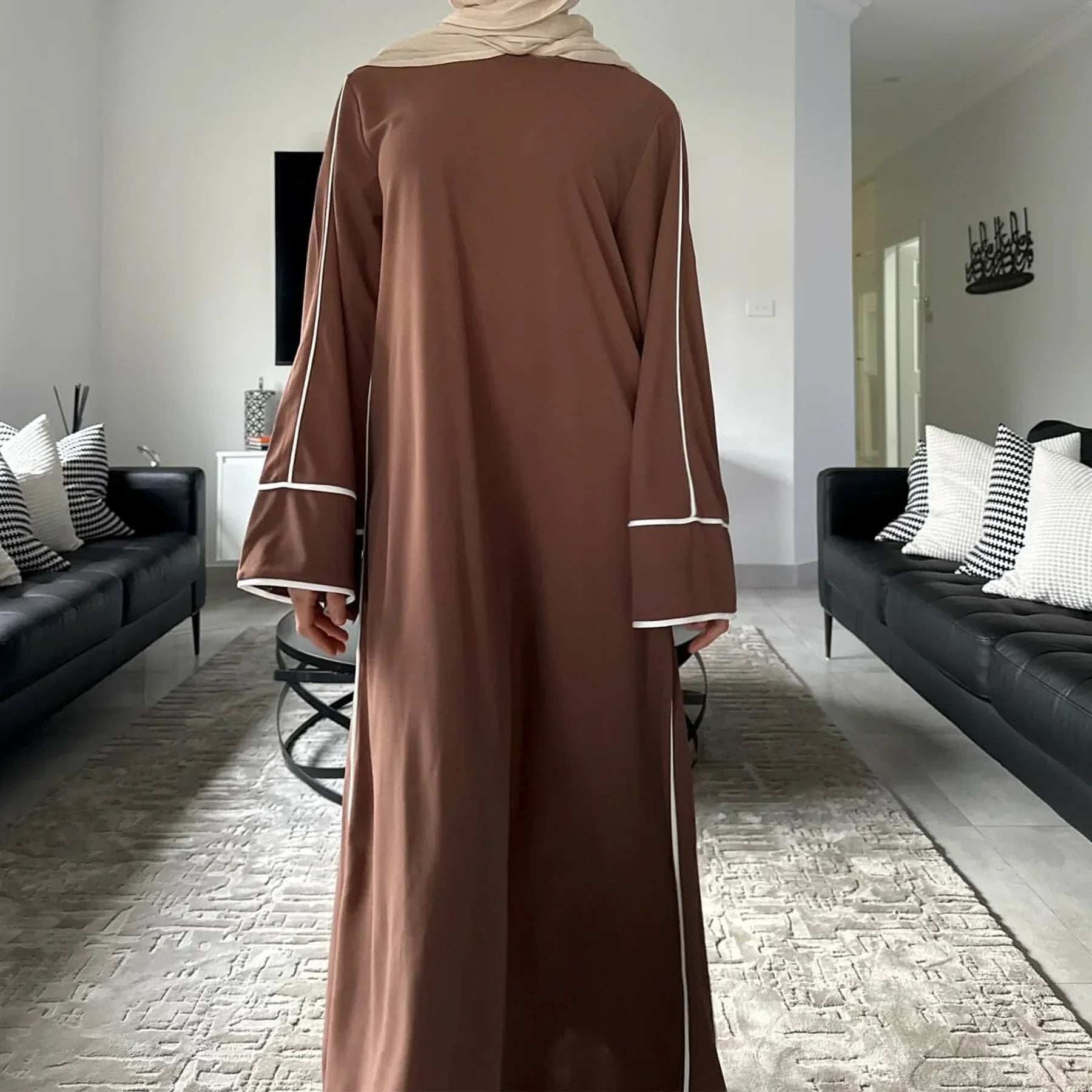 Brown Belted Abaya - Abaya Vida