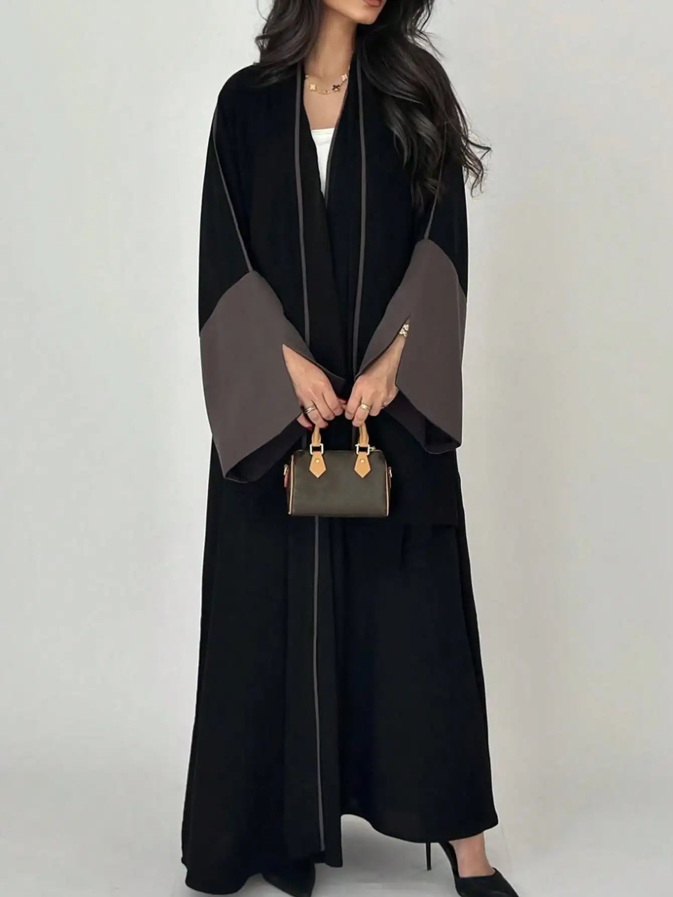 Middle Eastern Open Front Abaya – Full Sleeve Robe | AbayaVida