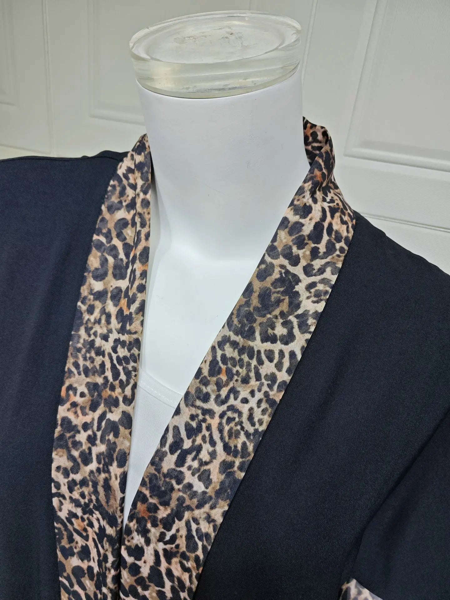 Leopard Trim Chiffon Abaya Set with Hijab – Open Front Kaftan | AbayaVida