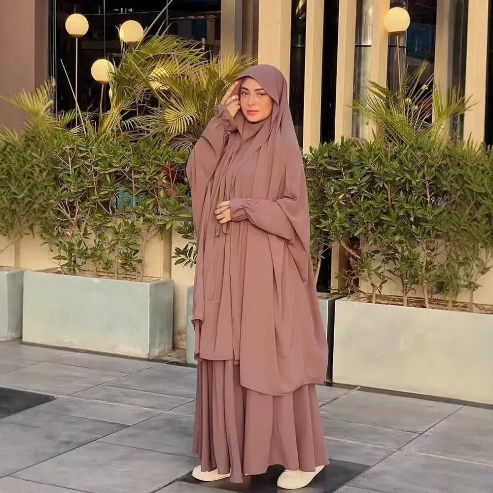 Long Khimar Skirt Prayer Set – Two-Piece Veil & Skirt, Uniform Size | AbayaVida