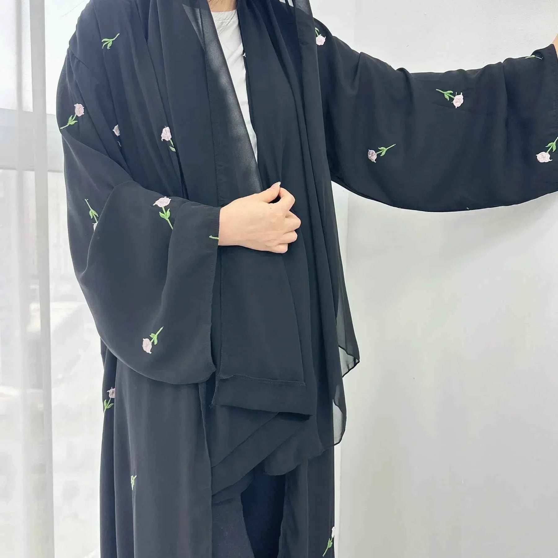 Floral Embroidered Abaya Cardigan - Abaya Vida