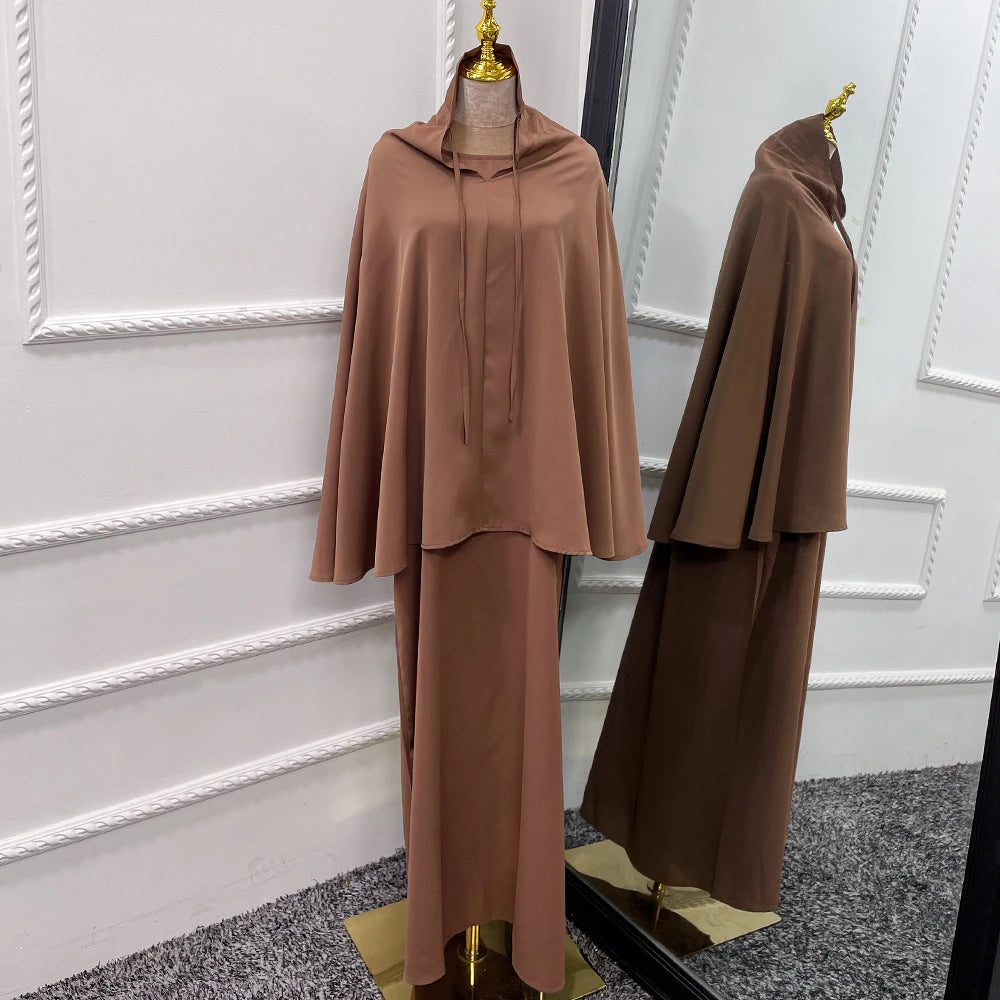 Hooded Two-Piece Prayer Dress Set – Maxi Abaya with Built-In Hood