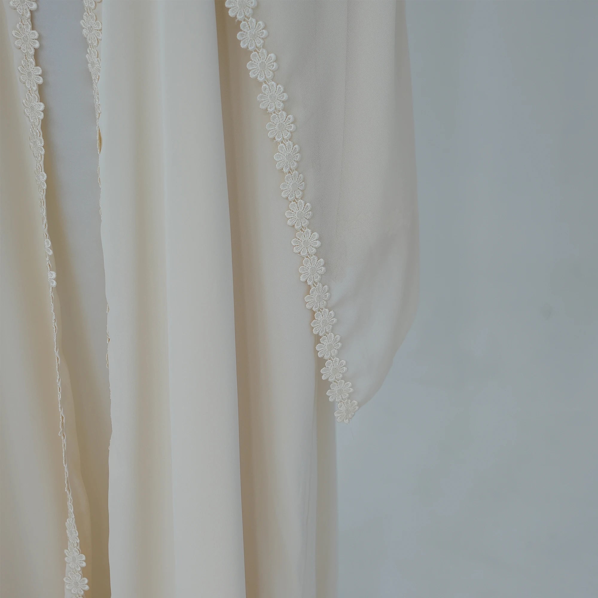 Summer Lace Flower Abaya with Scarf – Open Front Robe, Side Pockets