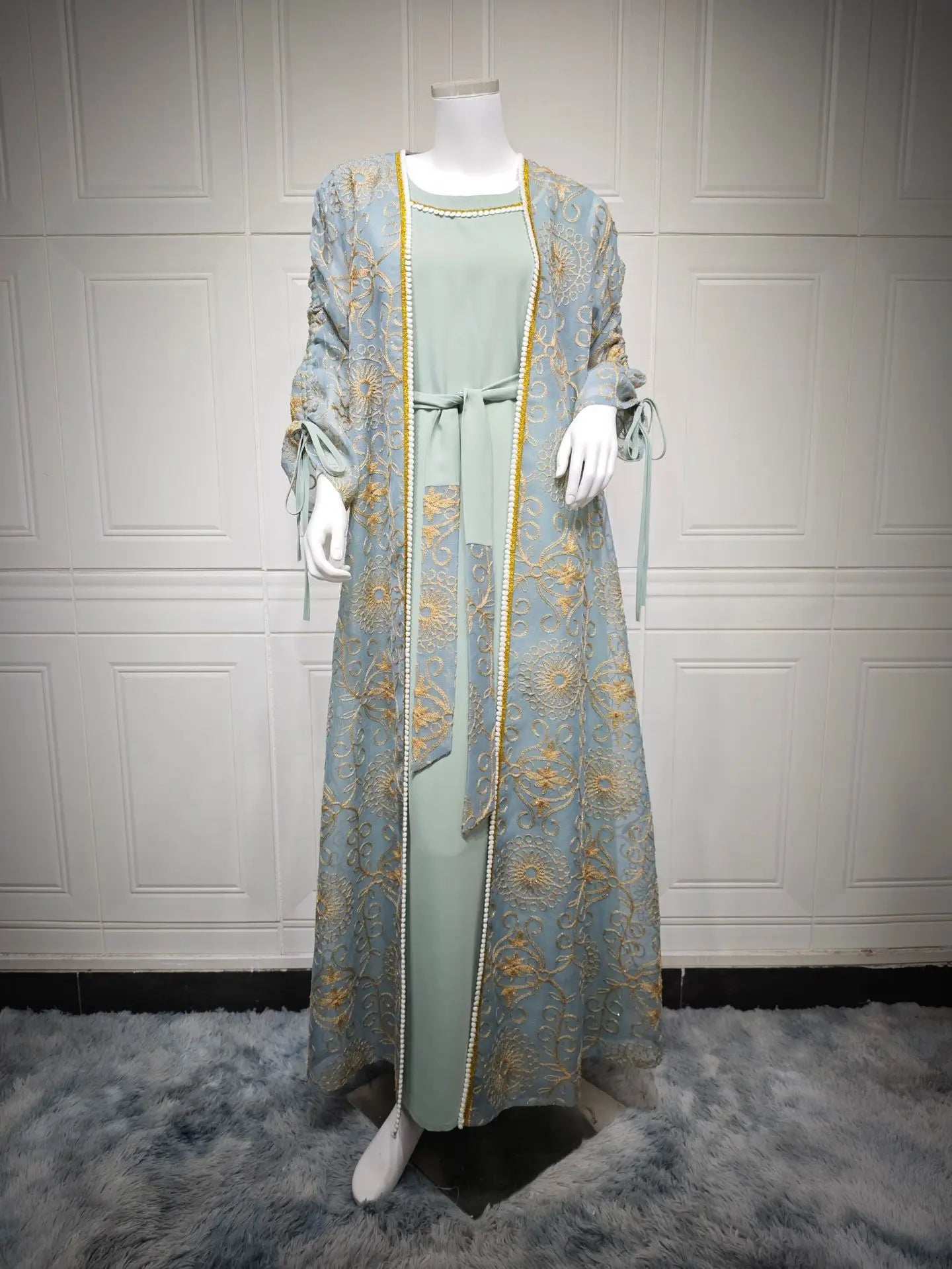 Green Floral Embroidered Abaya - Abaya Vida