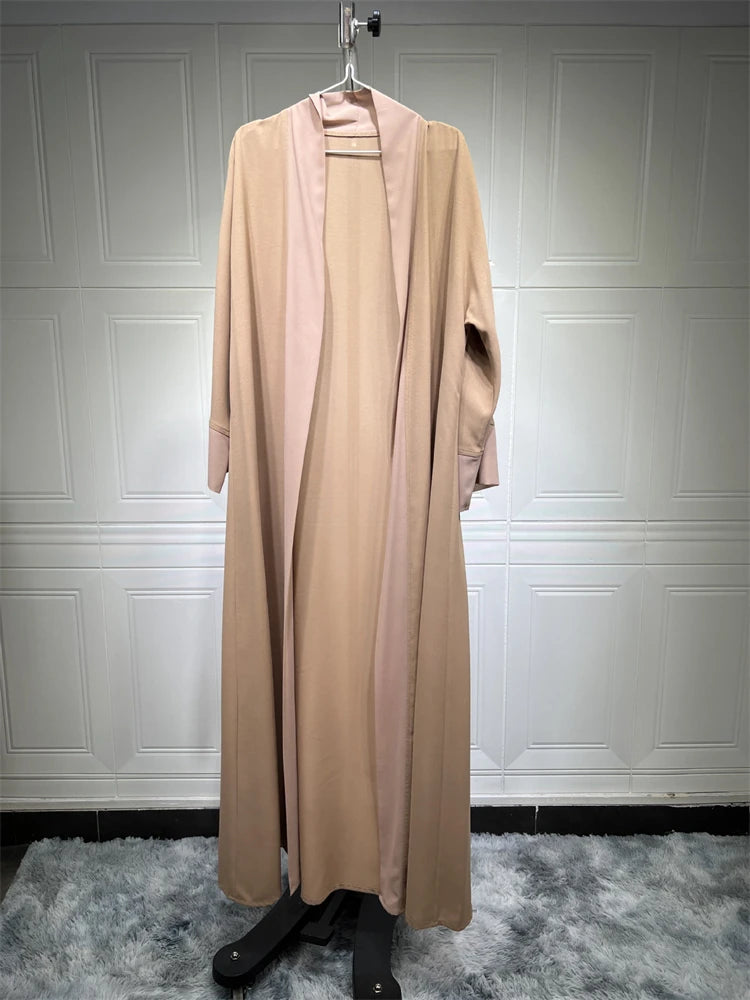 White & Khaki Kimono Abaya for Women – Open Front Cardigan Robe