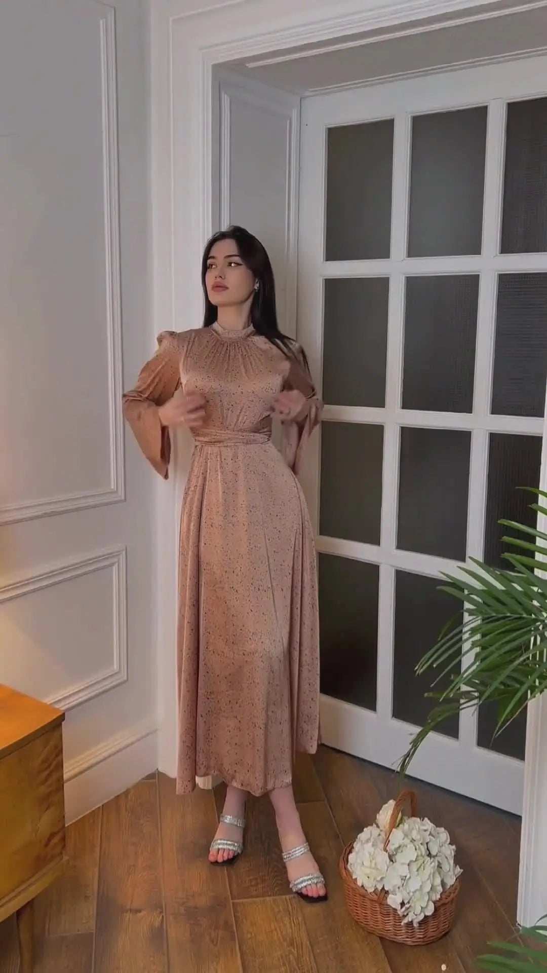 Printed Satin Lace Abaya - Abaya Vida