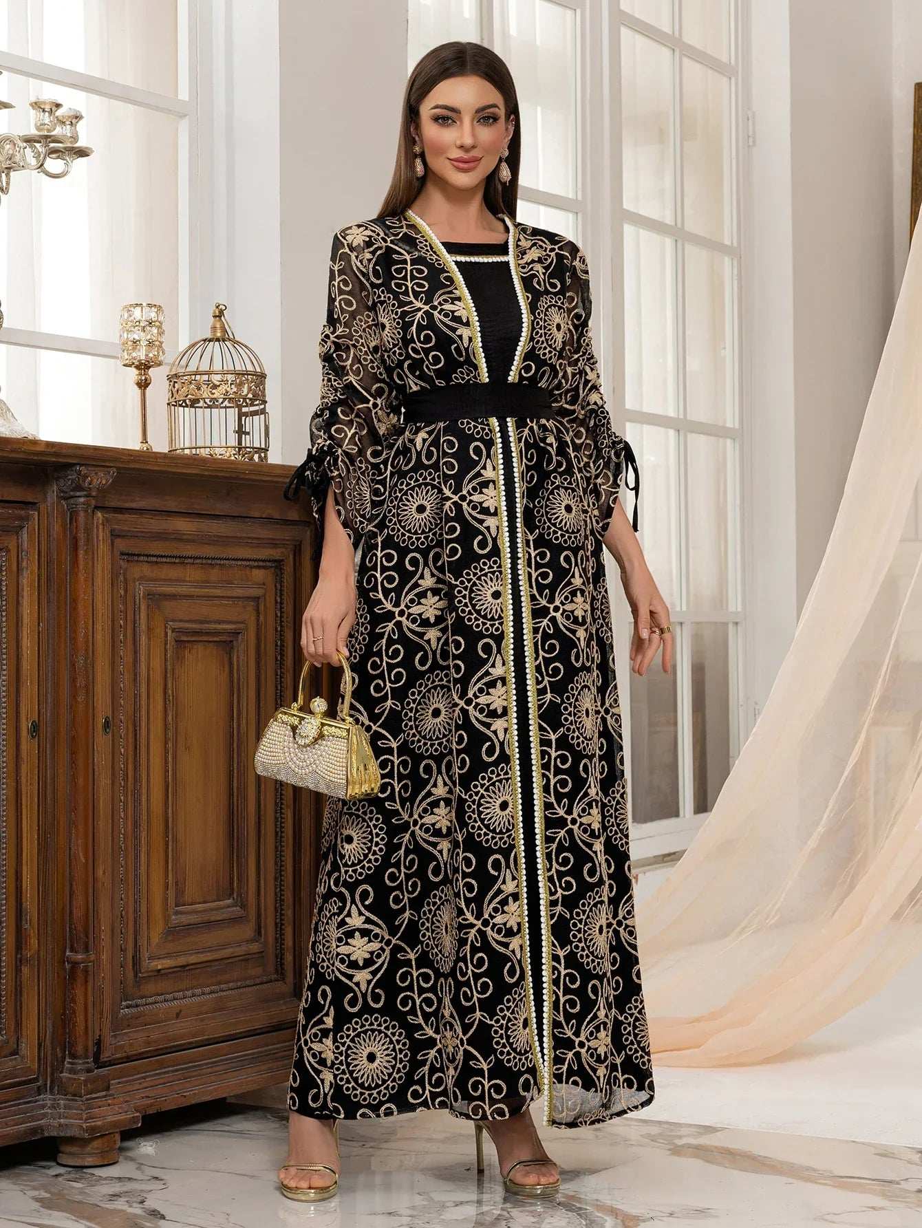 Green Floral Embroidered Abaya - Abaya Vida