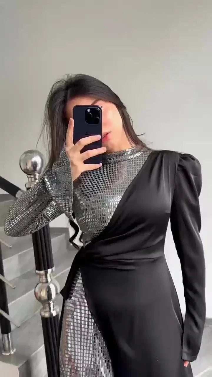 Radiant Sequin High Collar Abaya - Abaya Vida