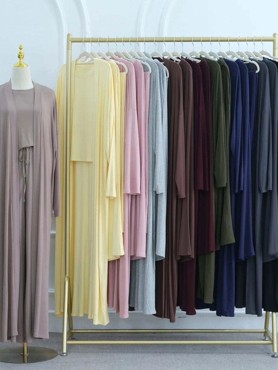 Dubai Three-Piece Abaya Set – Cardigan, Top & Trousers Coordinated Outfit